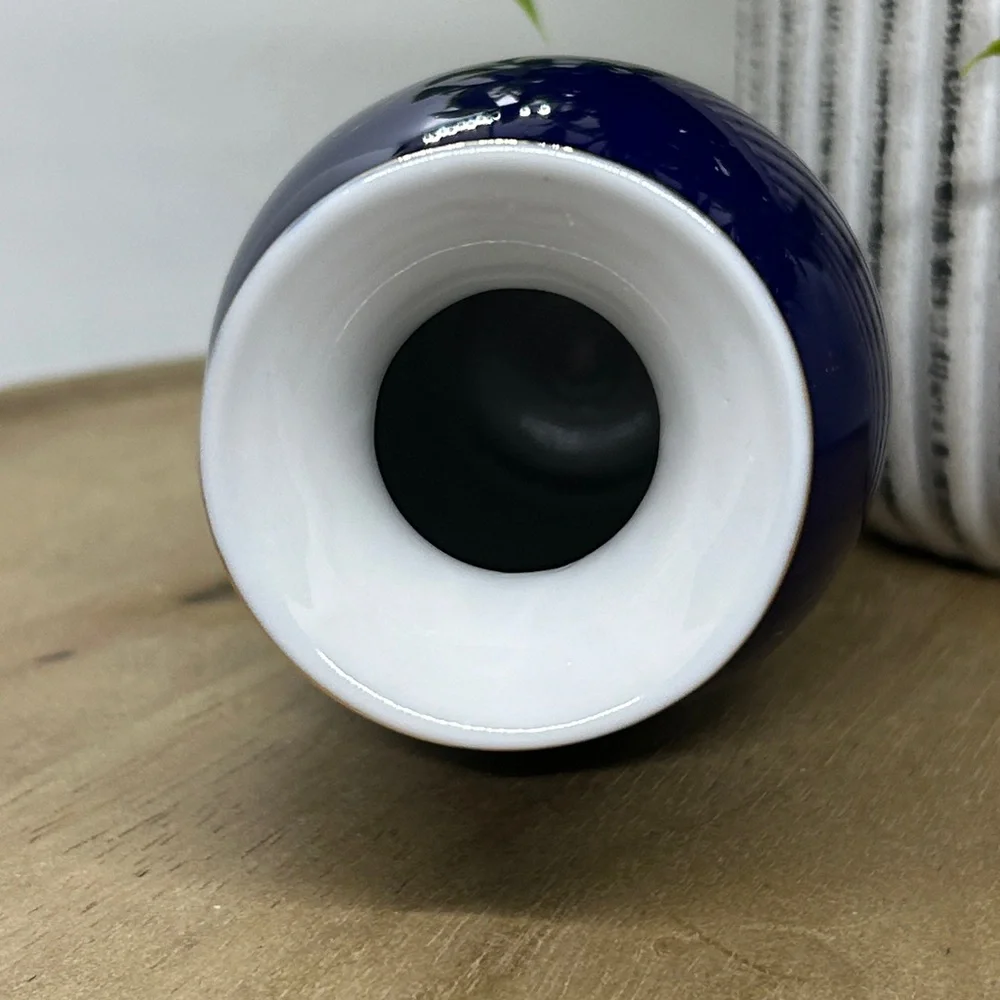 Vtg 5.25“ Vase Cobalt Blue Floral Pheasant Peacock Japan Ceramic 24k Gold Trim